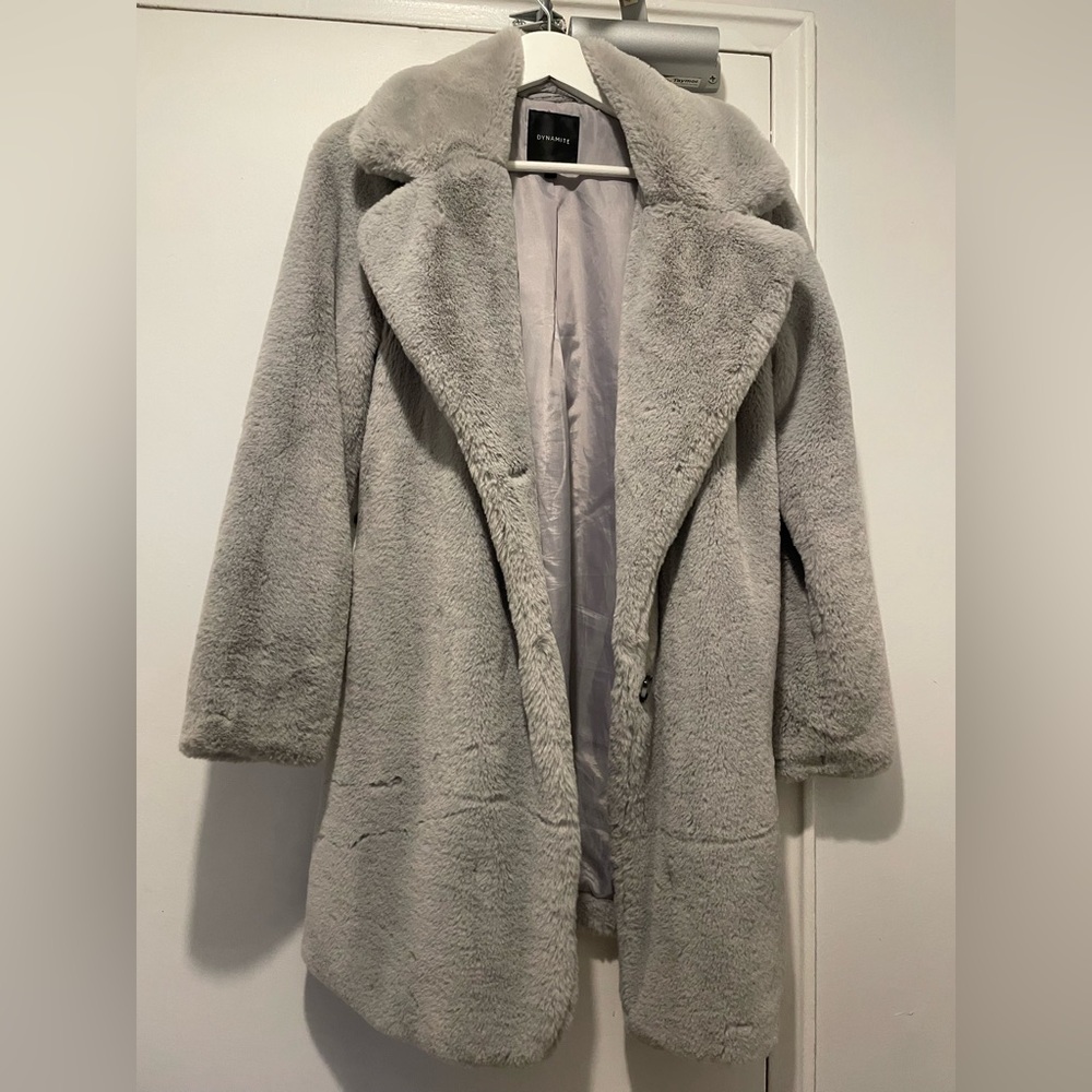 Dynamite Light Gray Faux Fur Jacket